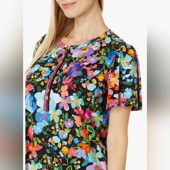 Johnny Was Wild Bloom FLUTTER SLEEVE HENLEY Woman’s Size 2x - Picture 3 of 16